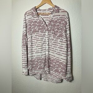 Beachlunchlounge 1X heart print button down shirt roll tab sleeves novelty print